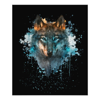 Foto Blue Eyed Wolf Splatt Art