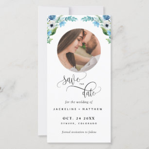 Foto: Blue Floral Wedding Save the Date Bookmark