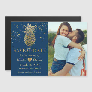 Foto Blue Gold Pineapple Save the Date Magnet