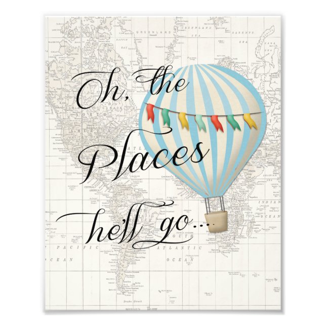 Foto Blue Hot Air Balloon Nursery Wall Art (Frente)