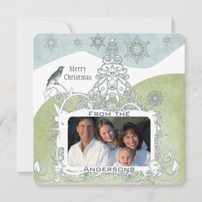 Foto Blue Snowflake Árbol de Navidad pájaro (Anverso)