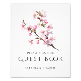 Foto Blush Pink Cherry Blossom Wedding Guest Book Sign