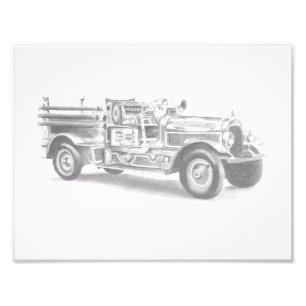 Foto boceto de lápiz de camión de bomberos antiguo dibu