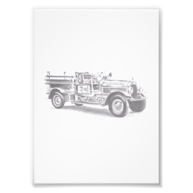 Foto boceto de lápiz de camión de bomberos antiguo dibu (Frente)