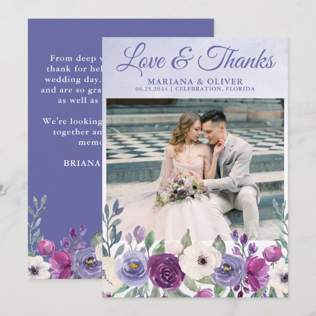 Foto boda Amor y agradecimiento Tarjeta Purple Fuc (Anverso / Reverso)