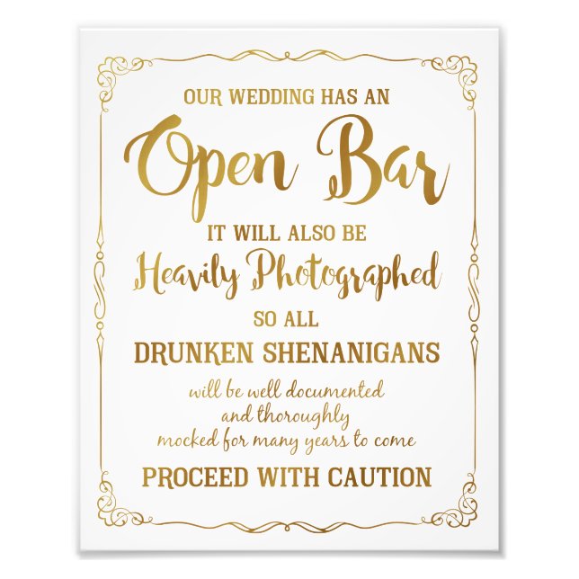 Foto Boda de barra abierta firma purpurina de oro, post (Frente)