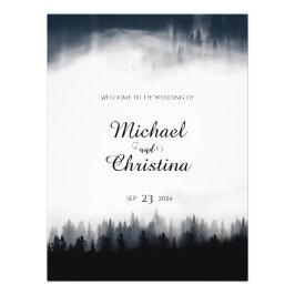 Foto Boda de la naturaleza del bosque de abeto de niebl