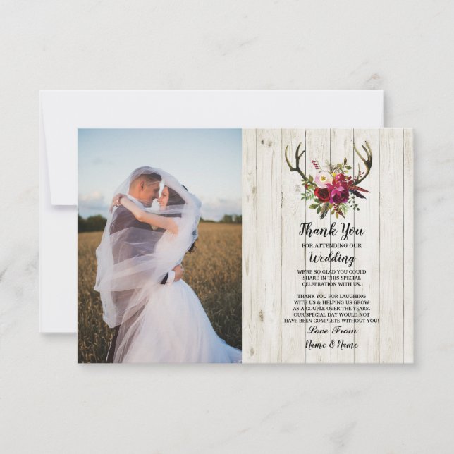 Foto: Boda de tarjetas Antler Floral Wood (Anverso)