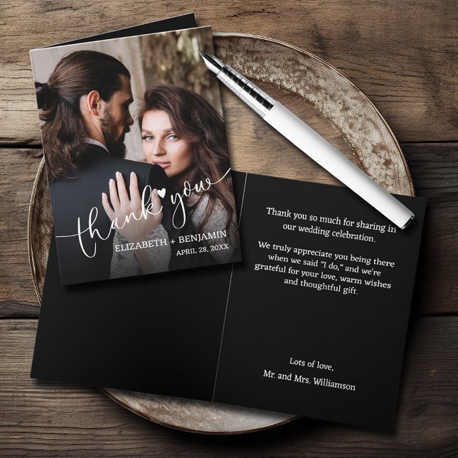 Foto boda doblada Gracias (Wedding Photo Folded Thank You Note Cards)