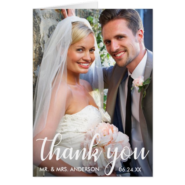 Foto boda | Escritura moderna Gracias Tarjeta de p (Frente)