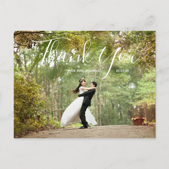 Foto boda Gracias | Tarjeta postal elegante (Anverso)