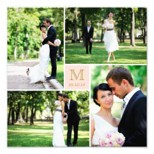 Foto Boda monograma de monograma rosa cuadrado minimali