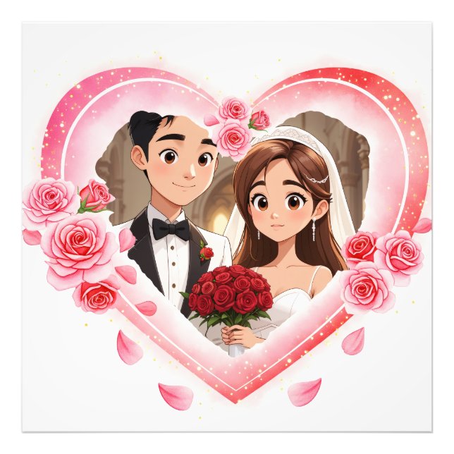 Foto Boda personalizada - Corazón de acuarela romántica (Frente)