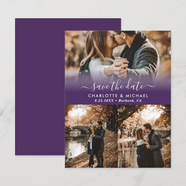 Foto Boda Purple Modern Guardar Las Tarjetas De Fe (Anverso / Reverso)