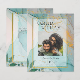 FOTO BODA TARJETA DE FECHA Teal Gold Ink LeahG
