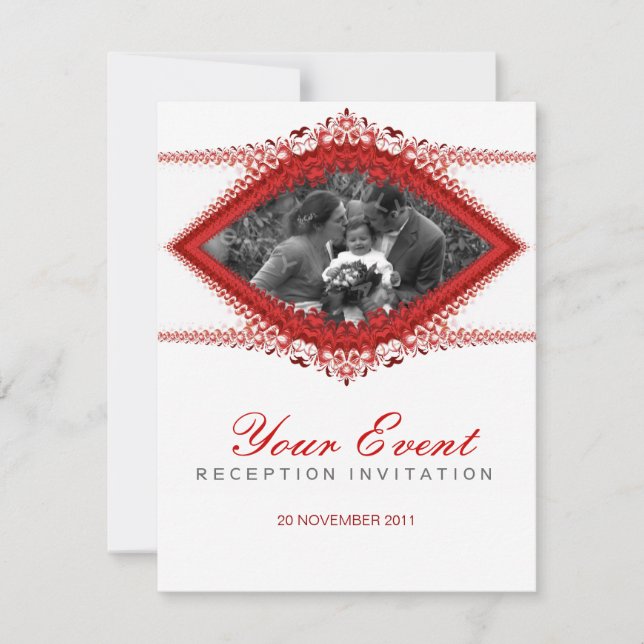 Foto: Boda: Tarjeta de invitación ornamentada roja (Anverso)