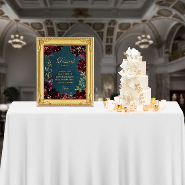 Foto Bodas verde azulados de burdeos jewel tone Rótulo  (Teal Bordeaux Jewel Tone Wedding Signs suitable to frame for tables or walls. From small to X large.)