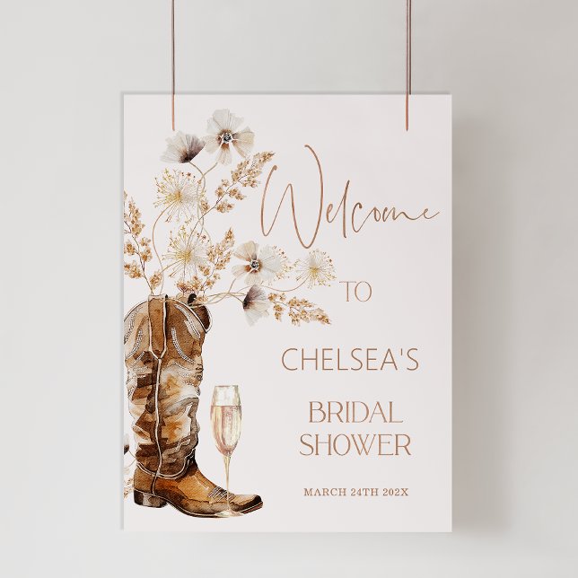 Foto Boho Beige Wildflowers Boots Bridal Shower Bienven (Beige Wildflower Cowgirl Boot Bridal Shower Welcome Sign, Cowgirl Boot Bridal Shower Welcome Sign)