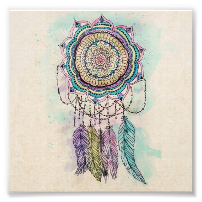 Foto Boho Watercolor Mandala Dreamcatcher (Frente)