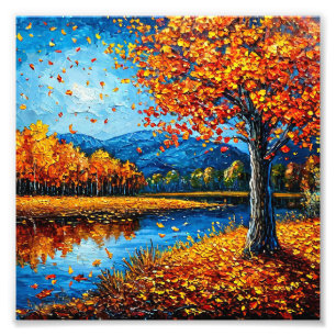 Foto Bosque de otoño en el lago pintura al óleo