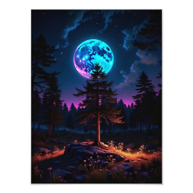 Foto Bosque de resplandor lunar - Tranquilo paisaje noc (Frente)