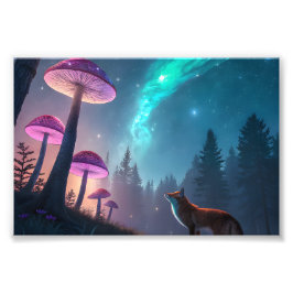 Foto Bosque de zorro de fantasía de hongo luminoso arte