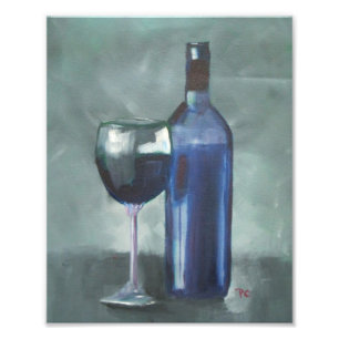 Foto Botella de vino y pintura al óleo original de