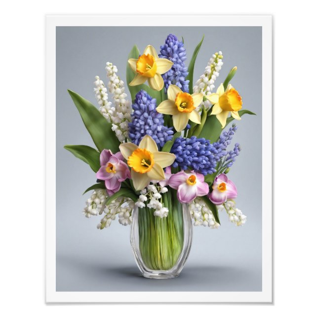 Foto Bouquet Daffodils de primavera Hyacinths Vase de v (Frente)