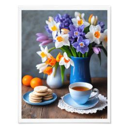 Foto Bouquet de primavera de Daffodils Hyacinths Teacup