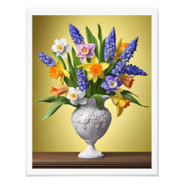 Foto Bouquet de primavera de Daffodils Hyacinths Wood T