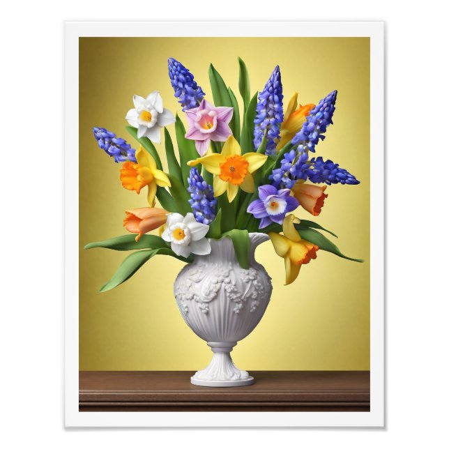 Foto Bouquet de primavera de Daffodils Hyacinths Wood T (Frente)