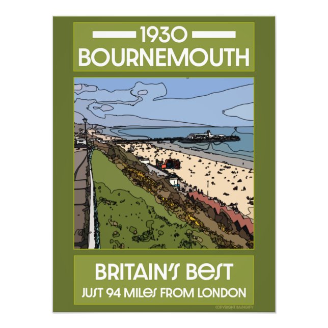 Foto Bournemouth Vintage Retro Poster de arte costero (Frente)