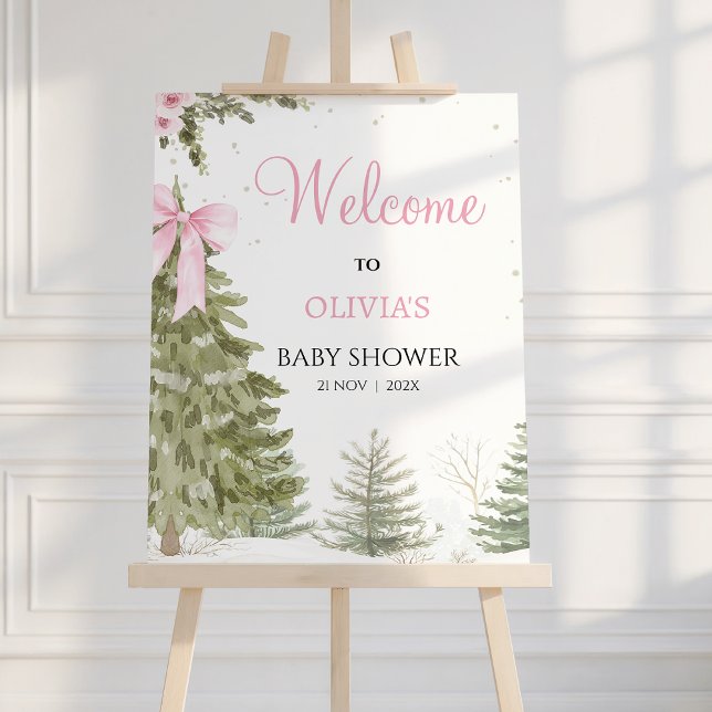 Foto Bow Pink Baby Es Frío el Signo de Bienvenida de Ba (Baby It's Cold Outside Baby Shower Welcome Poster, Winter baby Shower Welcome Sign Baby Girl Bow)
