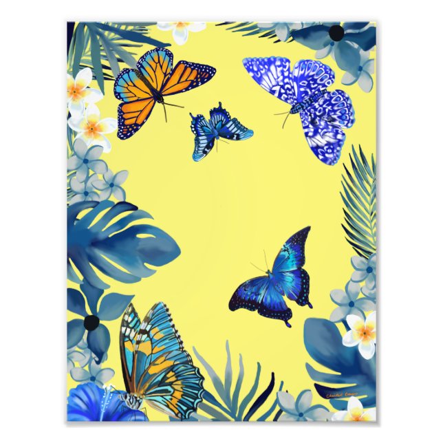 Foto Bright tropical colourful plant butterflies poster (Frente)