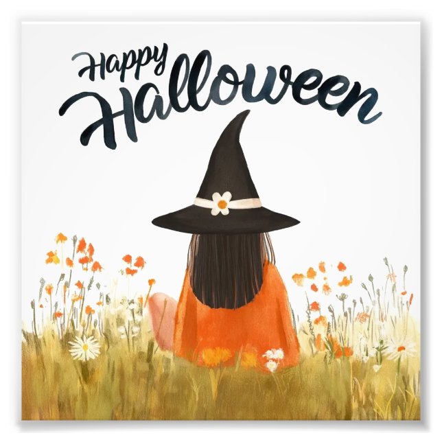 Foto Bruja de Halloween en Campo de Flores (Frente)