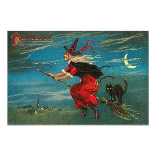 Foto Bruja Gato Negro Volador Luna Creciente