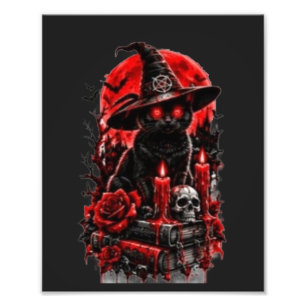 Foto Bruja Gótica Gato Negro Vela Calavera Halloween De