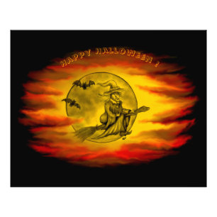 Foto Bruja voladora con gato negro, noche de halloween