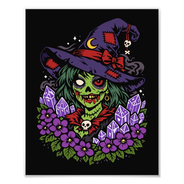 Foto Bruja Zombie de Febrero con Gemas y Flores (Frente)