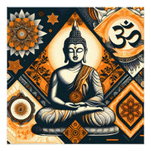 Buda del yoga en naranja y negro