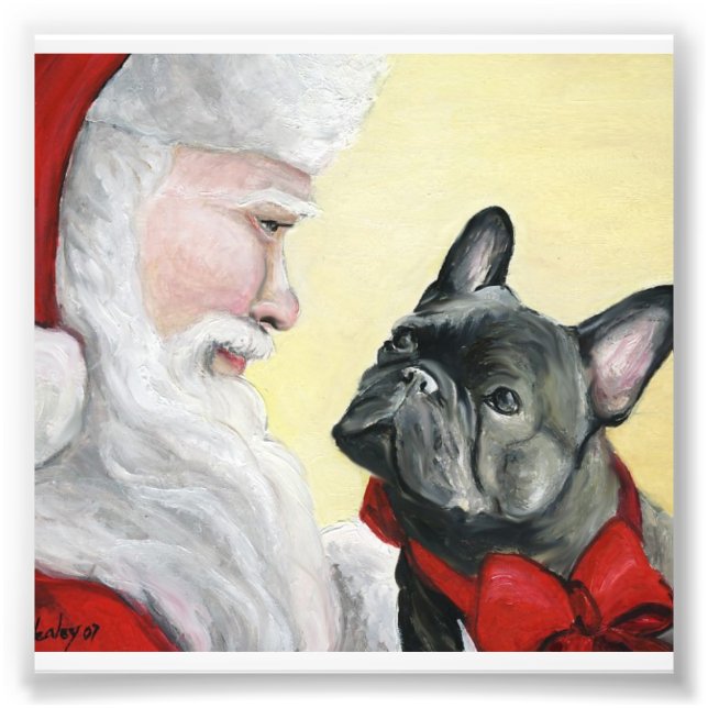 Foto Bulldog francés e impresión de arte de Santa Dog (Frente)