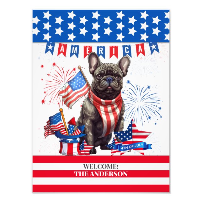 Foto Bulldog Francés Feliz 4 De Julio Patriótico Estado (Frente)
