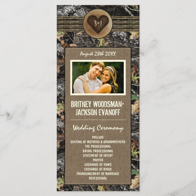 Foto Burlap + Programas de Boda de Camo de Corazón (Anverso)