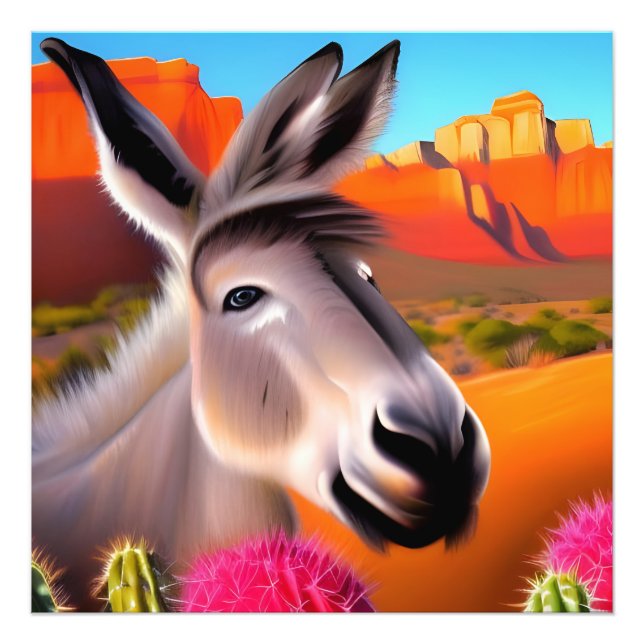 Foto Burro lindo con cactus floridos (Frente)