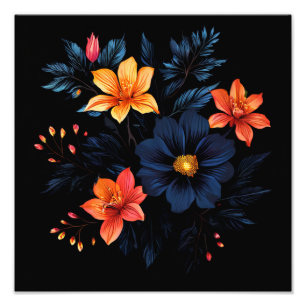 Foto Burst of Brilliance: Resumen floral sobre negro