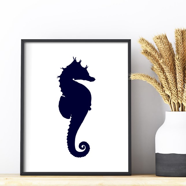 Foto Caballito de mar azul oscuro (Dark Blue Seahorse Photo Print)