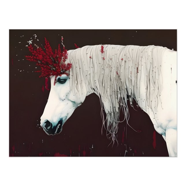 Foto Caballo Blanco Flores Rojas (Frente)