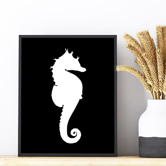 Foto Caballo de mar blanco y negro (Black and White Seahorse Photo Print)