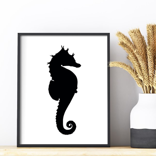 Foto Caballo de mar blanco y negro (Black and White Seahorse Photo Print)