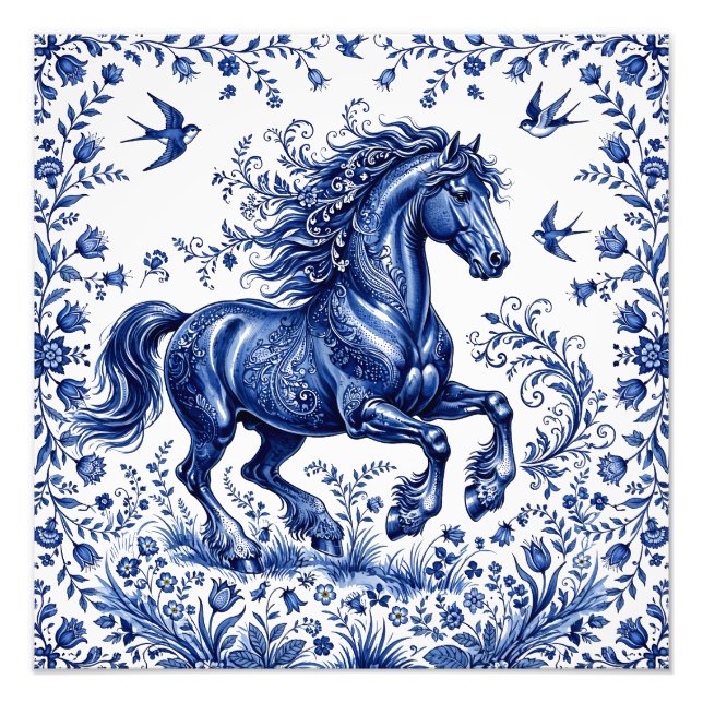 Foto Caballo frisón al estilo Delftware en prado (Frente)